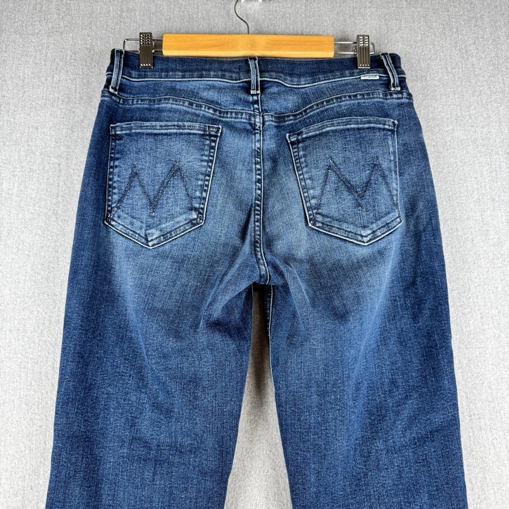 MOTHER Runaway Step Fray Jeans Women 32 Blue Flare Raw Hem Denim Boho - Picture 11 of 14